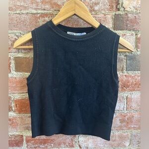 Zara Cropped Sweater Tank/vest Size Large Black NWOT